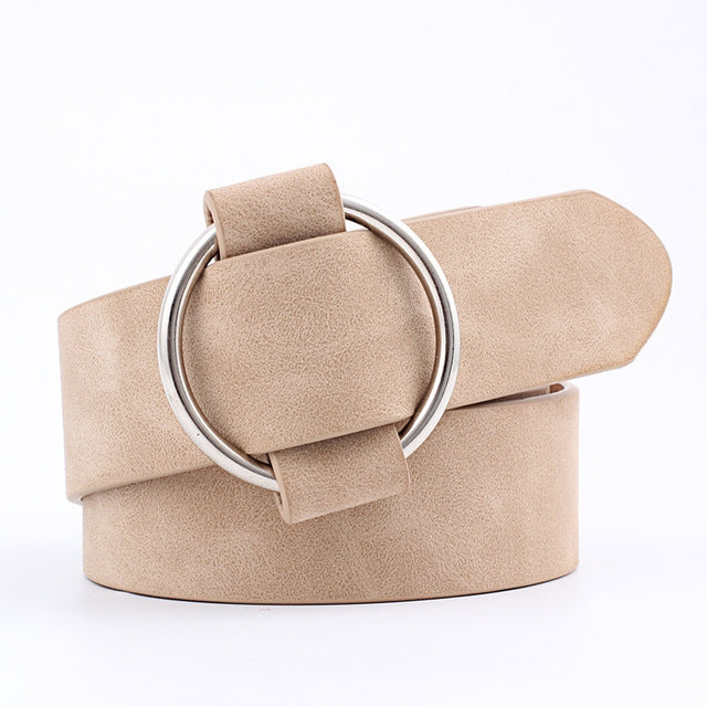 Casual Needleless Round Buckle Wide  PU Leather Belt for Women, 103cm