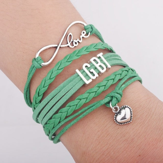 LGBT Words Rainbow Bracelet, Black, White, Green, Rainbow, Red, Pink, Rose, Sky Blue