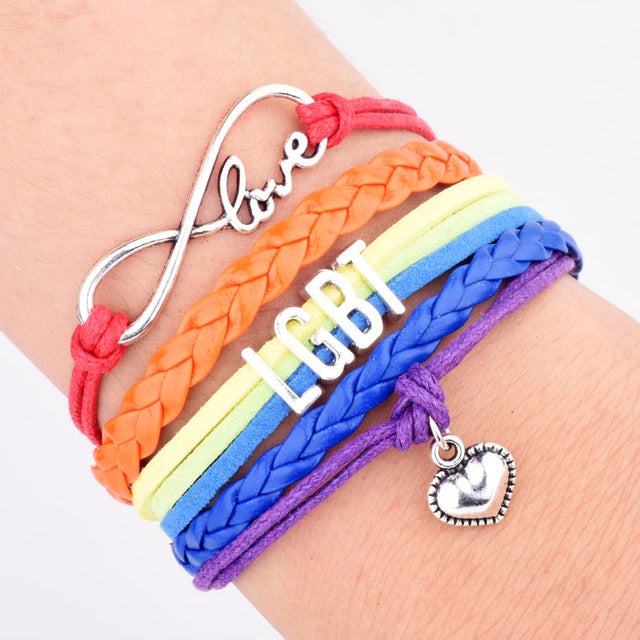 LGBT Words Rainbow Bracelet, Black, White, Green, Rainbow, Red, Pink, Rose, Sky Blue