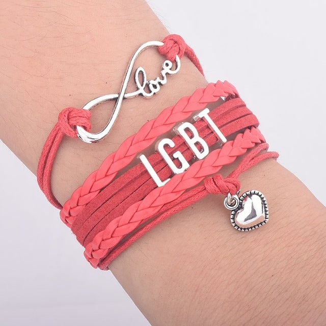 LGBT Words Rainbow Bracelet, Black, White, Green, Rainbow, Red, Pink, Rose, Sky Blue