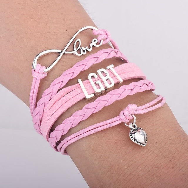 LGBT Words Rainbow Bracelet, Black, White, Green, Rainbow, Red, Pink, Rose, Sky Blue