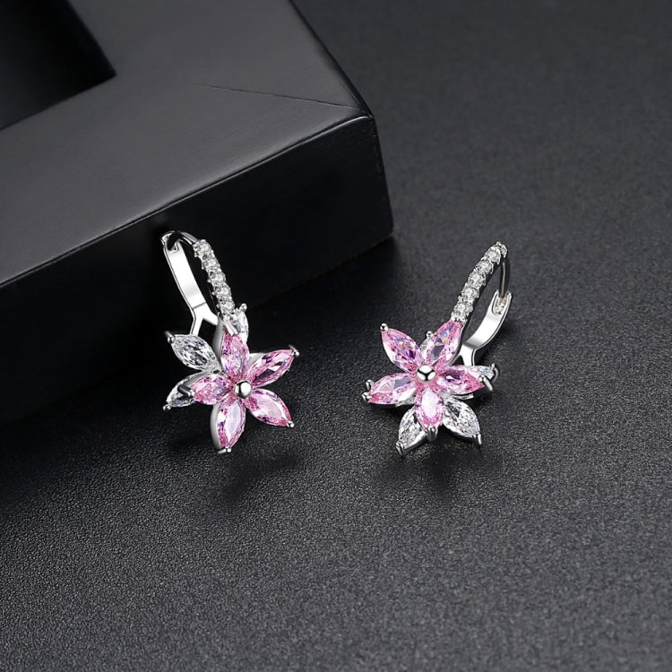 Cute Romantic Lovely Clear Stone Flower Shape Convenient Simple Stud Copper Cubic Zirconia Earrings, Blue, Green, Pink, Yellow