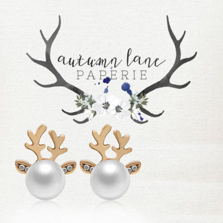 Micro-set Pearl Antler Earrings Deer Head  Earrings Elk Ear Studs