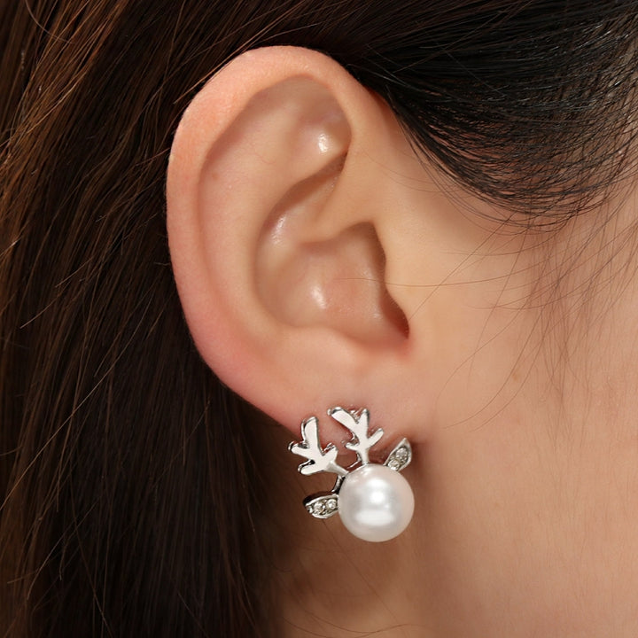 Micro-set Pearl Antler Earrings Deer Head  Earrings Elk Ear Studs