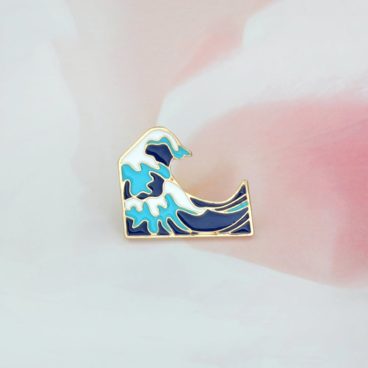 2PCS Blue waves brooch Enamel Pin buckle Cartoon Metal Brooch for Coat Jacket Bag Pin Badge Sea Jewelry, 2PCS Waves