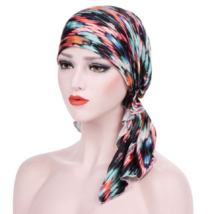 Stretch Printed Turban Big Tail Hat Flower Cloth Curved Turban Hat, M 56-58cm