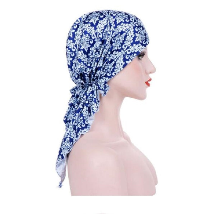 Stretch Printed Turban Big Tail Hat Flower Cloth Curved Turban Hat, M 56-58cm