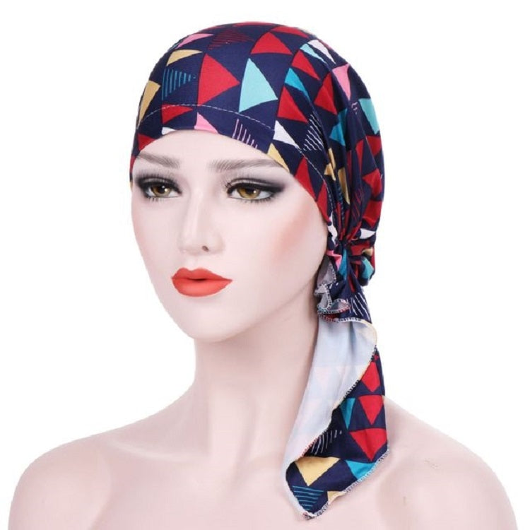 Stretch Printed Turban Big Tail Hat Flower Cloth Curved Turban Hat, M 56-58cm