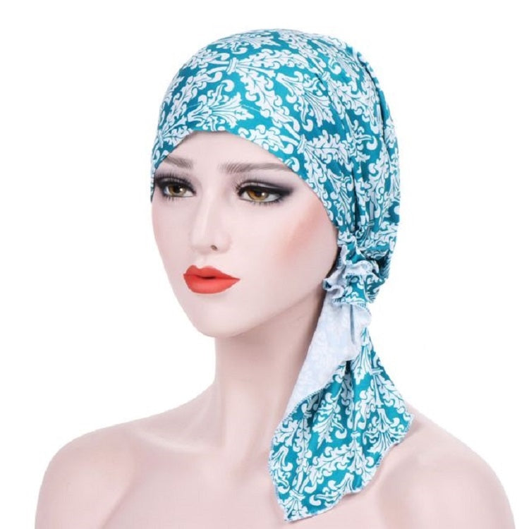 Stretch Printed Turban Big Tail Hat Flower Cloth Curved Turban Hat, M 56-58cm