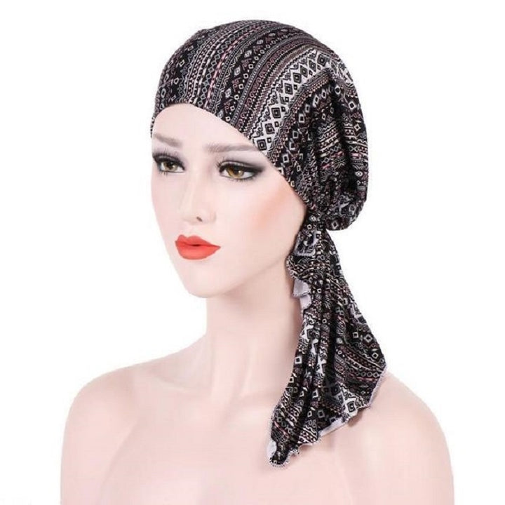 Stretch Printed Turban Big Tail Hat Flower Cloth Curved Turban Hat, M 56-58cm