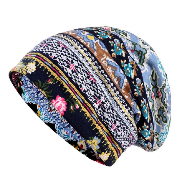 Women Summer Thin Cotton Printing Wild Sunproof Dual-purpose Hat Wrap Cap, One Size