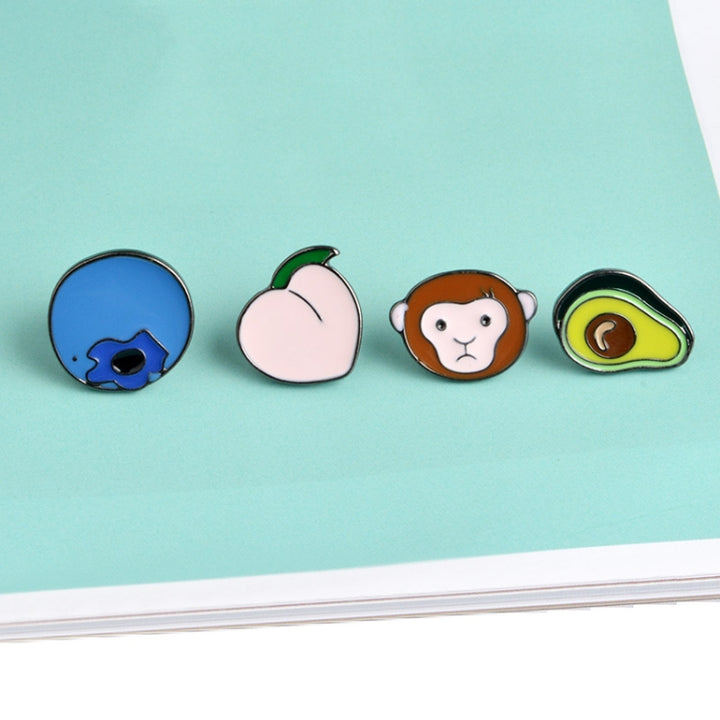 2 PCS Avocado Monkey Peach Blueberry Metal Lapel Pins Hard Enamel Pin Cute Badge Fashion jewelry, C1221, C1223, C1220, C1222