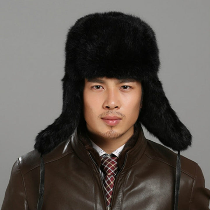 Autumn and Winter Thick Warm Rabbit Fur Bomber Hat Flight Hat for Men, Black L, Black XL, Brown L, Brown XL, Gray L, Gray XL, Black XXL, Brown XXL, Gray XXL, Black XXXL, Brown XXXL, Gray XXXL