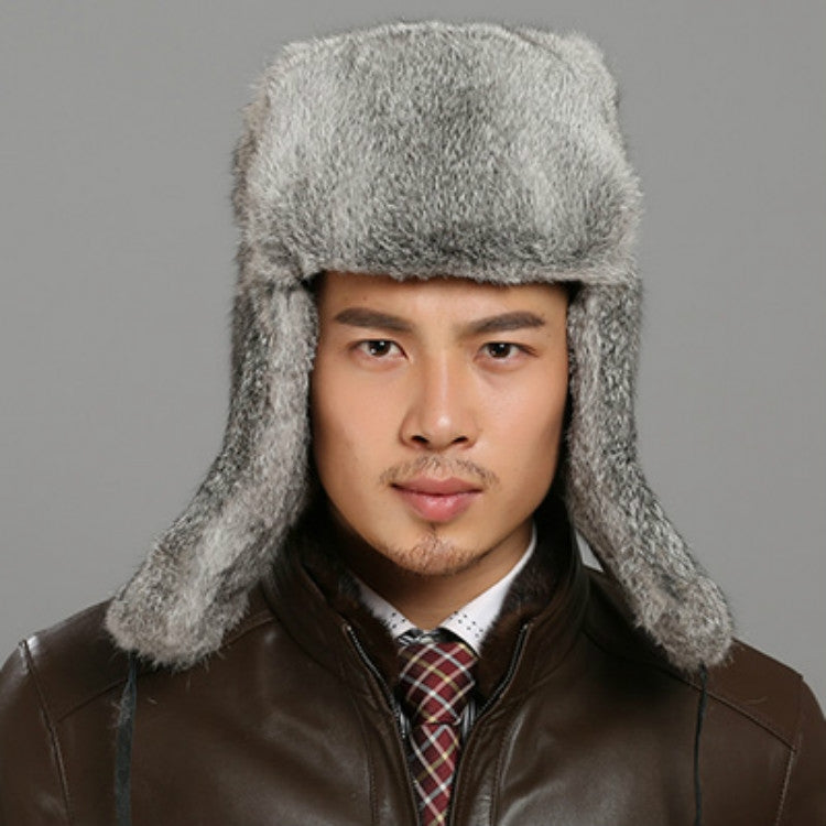 Autumn and Winter Thick Warm Rabbit Fur Bomber Hat Flight Hat for Men, Black L, Black XL, Brown L, Brown XL, Gray L, Gray XL, Black XXL, Brown XXL, Gray XXL, Black XXXL, Brown XXXL, Gray XXXL