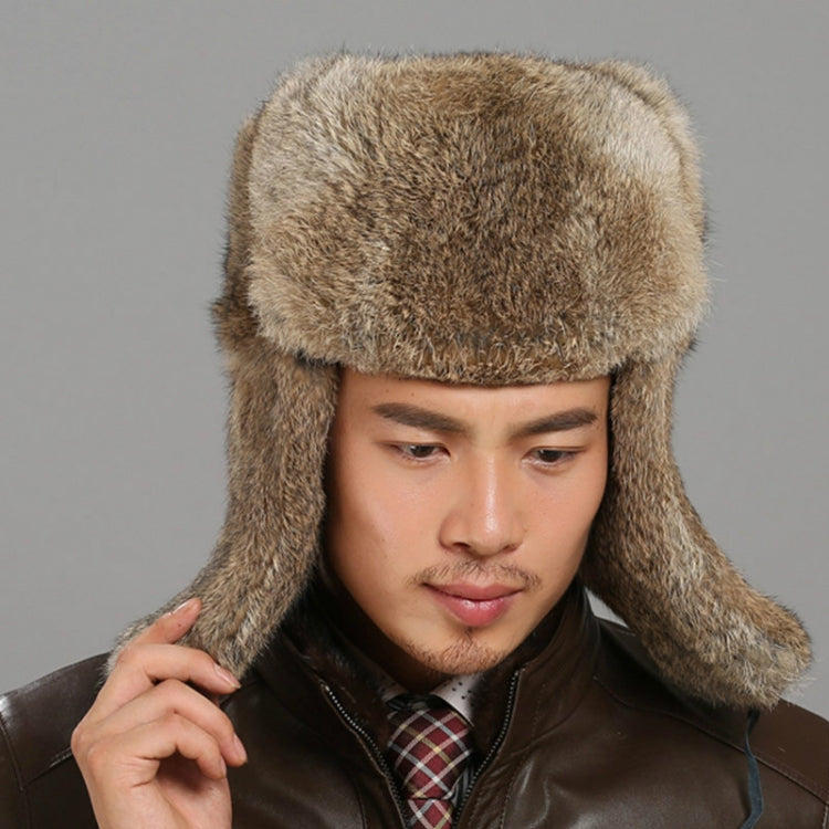 Autumn and Winter Thick Warm Rabbit Fur Bomber Hat Flight Hat for Men, Black L, Black XL, Brown L, Brown XL, Gray L, Gray XL, Black XXL, Brown XXL, Gray XXL, Black XXXL, Brown XXXL, Gray XXXL