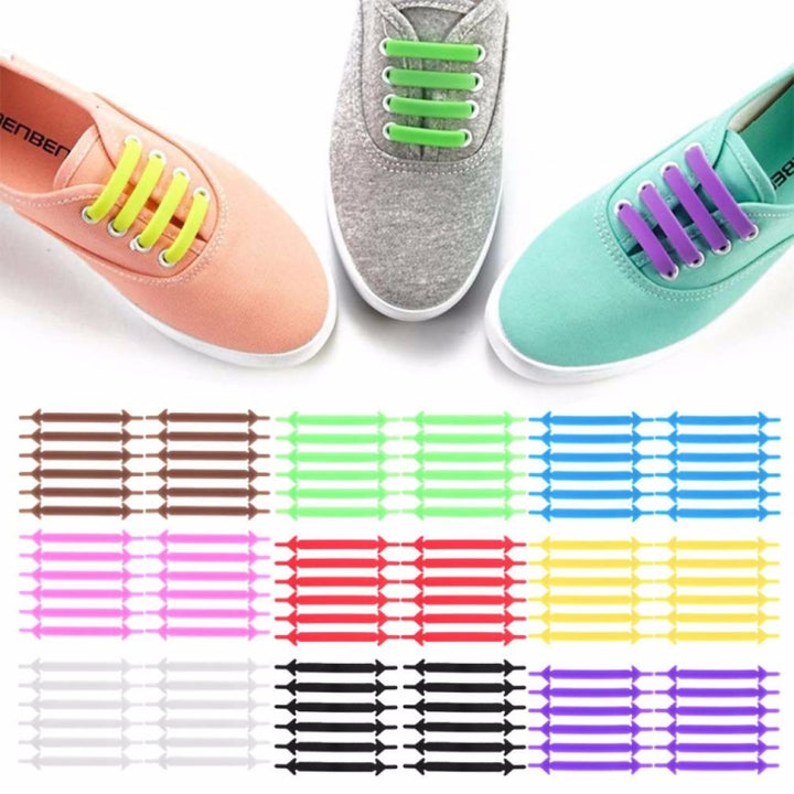 12 PCS / Set Creative Unisex Women Men Athletic Running No Tie Shoelaces Elastic Silicone Shoe Lace for All Sneakers