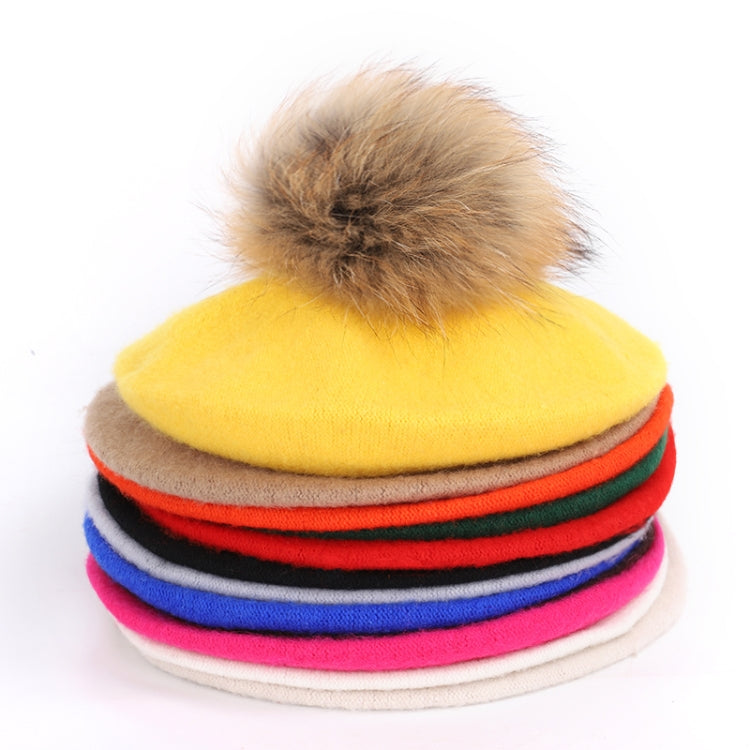 Women Retro Plush Ball Beret Loose Cashmere Beanie Hat, One Size