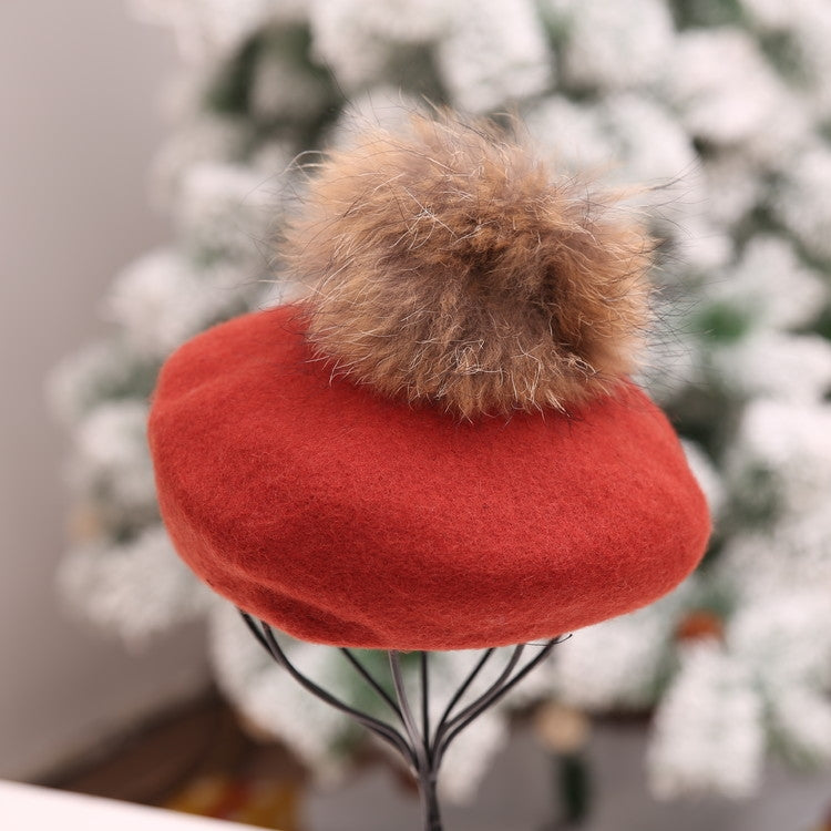 Women Retro Plush Ball Beret Loose Cashmere Beanie Hat, One Size