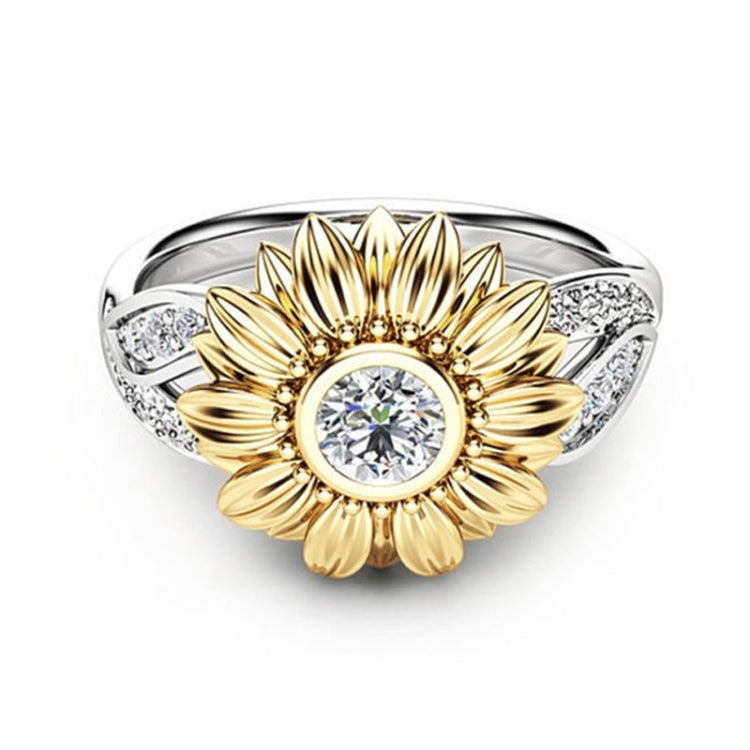 Fashion Female Cute Sunflower Crystal Rings for Women, 10, 11, 12, 5, 6, 7