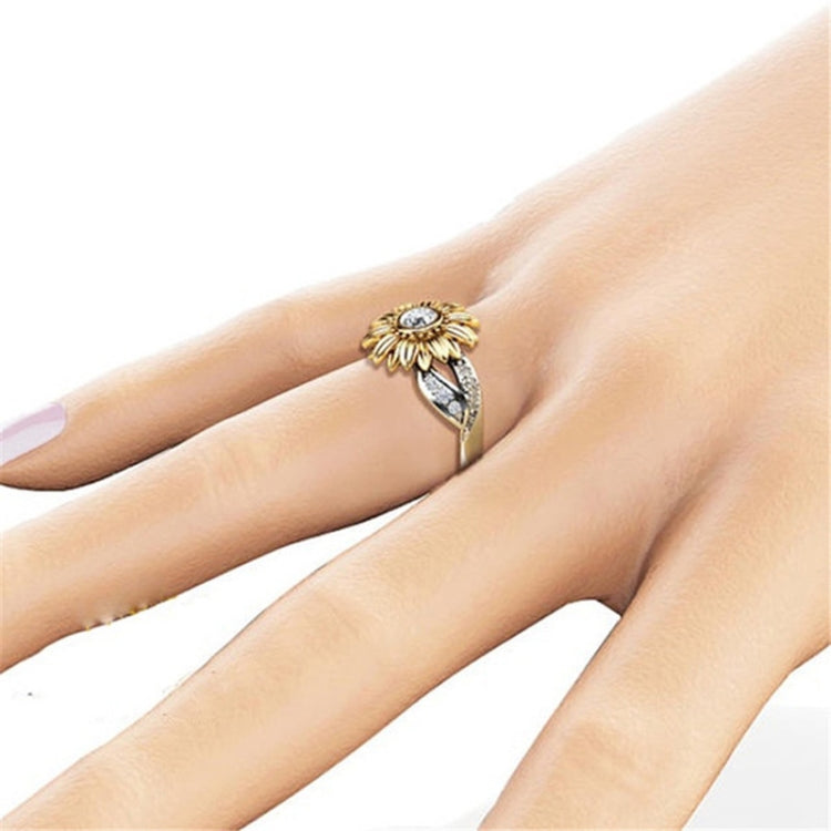 Fashion Female Cute Sunflower Crystal Rings for Women, 10, 11, 12, 5, 6, 7