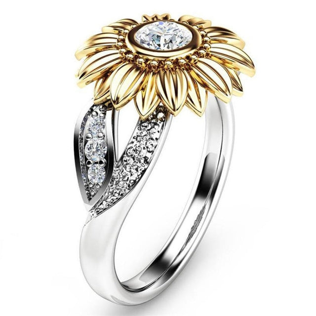 Fashion Female Cute Sunflower Crystal Rings for Women, 10, 11, 12, 5, 6, 7