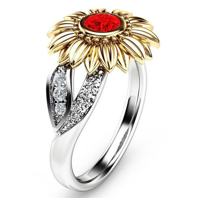 Fashion Female Cute Sunflower Crystal Rings for Women, 8, 9