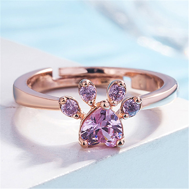 Women Crystal Cute Cat Claw Opening Adjustable Ring Jewelry