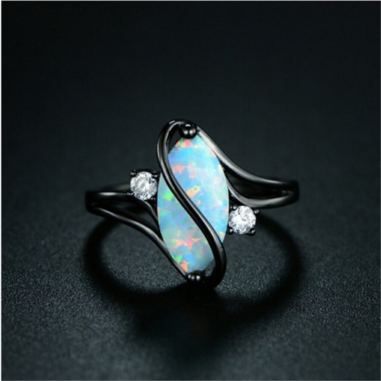 S Shape Opal Stone Black Color Rings Fashion Jewelry For Women, 10, 6, 7, 8, 9