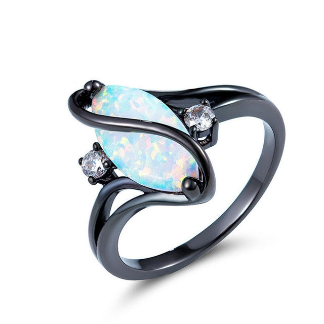 S Shape Opal Stone Black Color Rings Fashion Jewelry For Women, 10, 6, 7, 8, 9