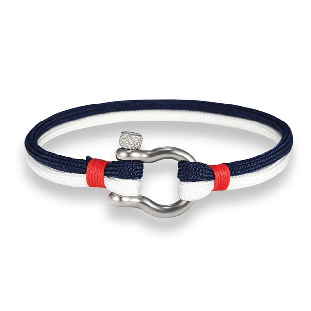 Navy Style Sport Camping Parachute Cord Survival Bracelet with Stainless Steel Shackle Buckle, Blue, Black, Red