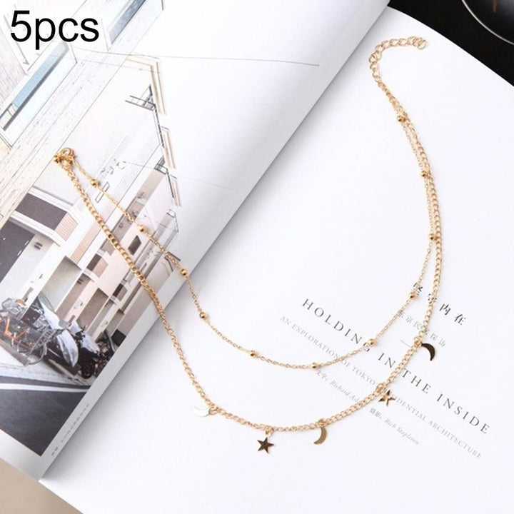 5 PCS Simple Double Moon Star Short Necklace