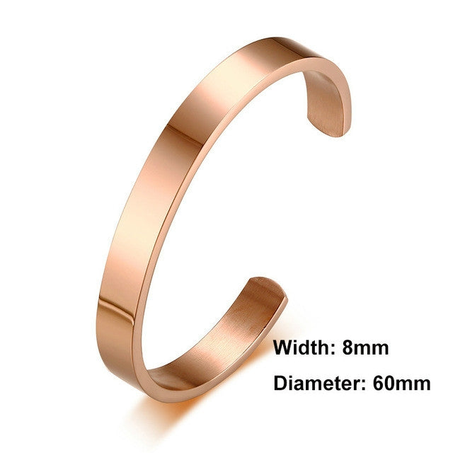 8mm Width Women Men Stainless Steel Surface Bracelet Bangle, Rose Gold, Silver, Black, Gold