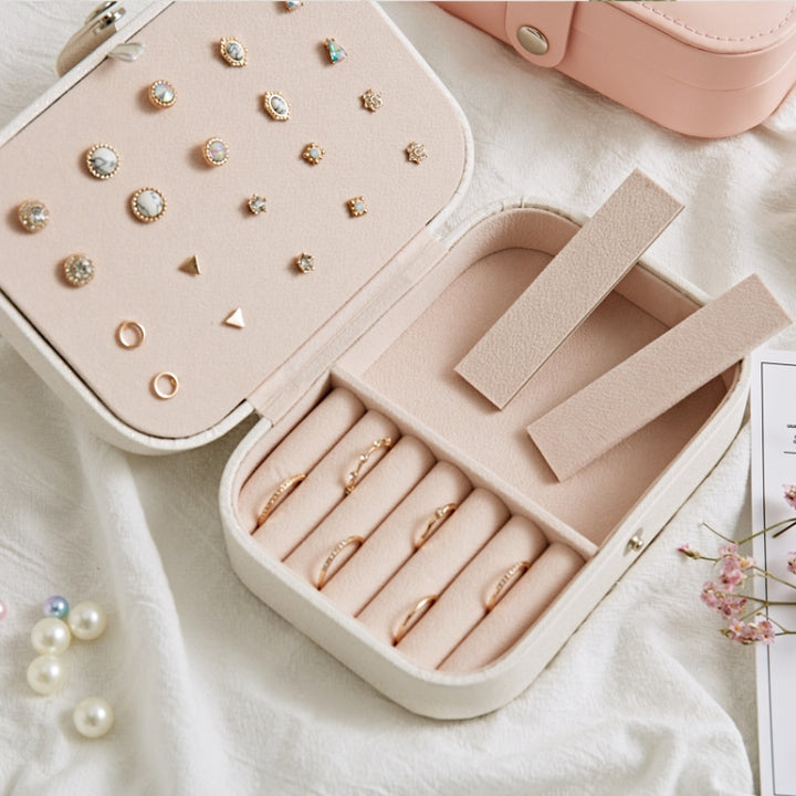 Simple Girl Earrings Rings Plate Jewelry Box Protable Leather Multi-function Jewelry Storage Box