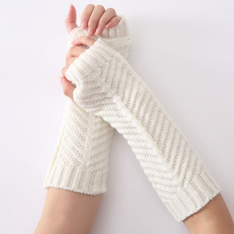 Knitted Wool Fishbone Texture Warm Cuffs Fingerless Arm Sleeves