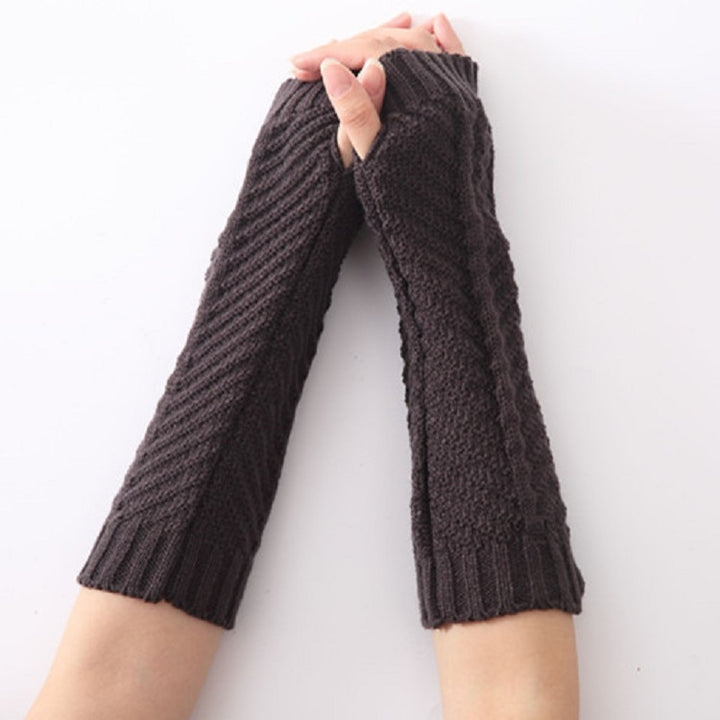 Knitted Wool Fishbone Texture Warm Cuffs Fingerless Arm Sleeves