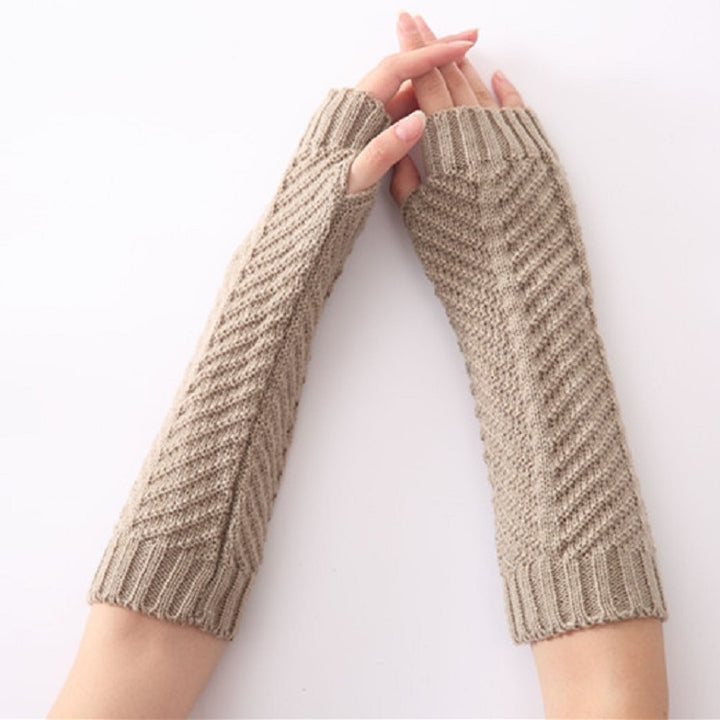 Knitted Wool Fishbone Texture Warm Cuffs Fingerless Arm Sleeves