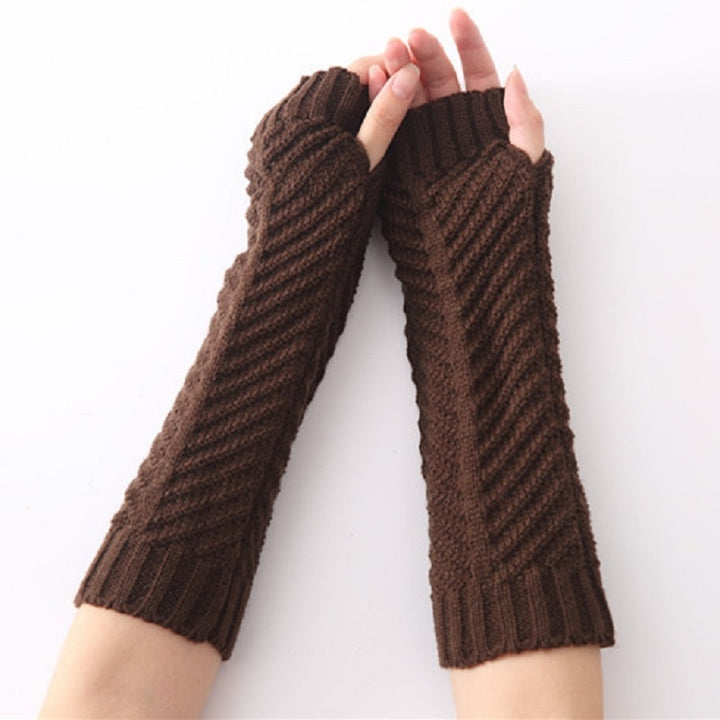 Knitted Wool Fishbone Texture Warm Cuffs Fingerless Arm Sleeves