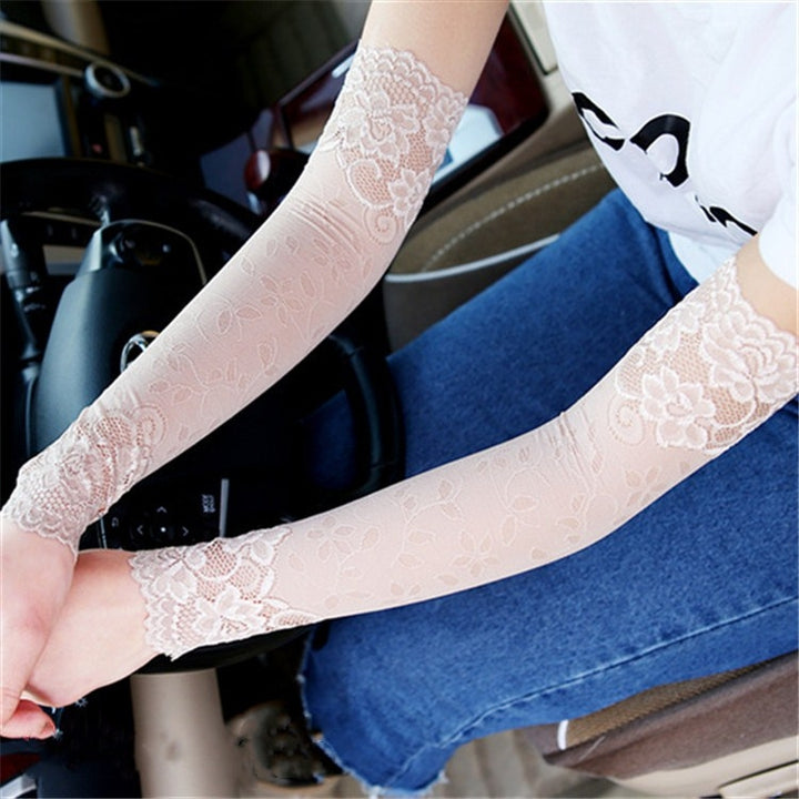 Ladies Spring and Summer Thin Lace Cuffs Cover Ccars Sunscreen Fake Sleeves, A Pair, One Size