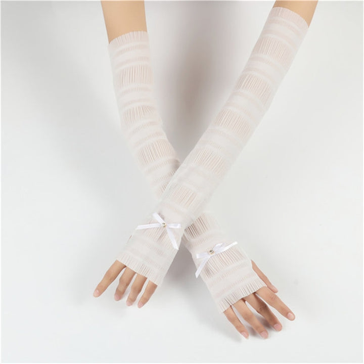 Summer Long Ice Silk Single Diamond Decoration Sun Protection Cuffs Sleeves, A Pair, One Size