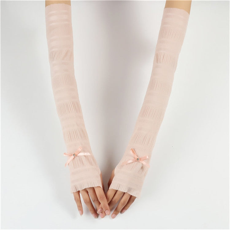 Summer Long Ice Silk Single Diamond Decoration Sun Protection Cuffs Sleeves, A Pair, One Size