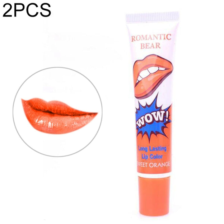 2 PCS Easy Peel Off  Long Lasting Lip Gloss Waterproof Matte  Lipstick Women Cosmetic, watermelon red, Lovely peach, Sexy red, Rose Pink, Cherry red, Sweet orange