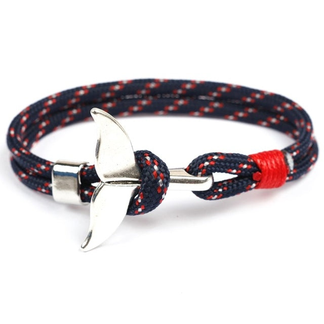 Whale Tail Anchor Charm Nautical Survival Rope Chain Bracelets, Red, Black blue, Yellow, Colorful, Blue, Dark blue, Black, Black red