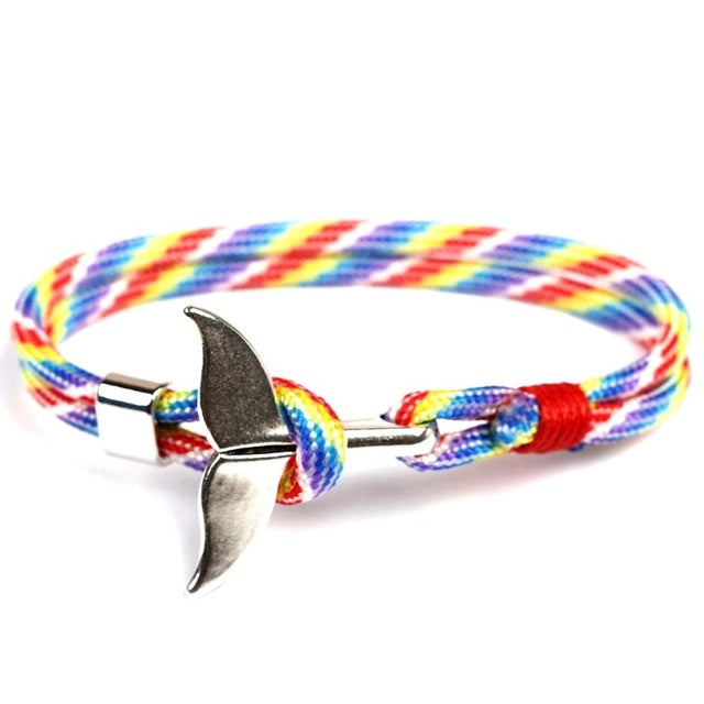 Whale Tail Anchor Charm Nautical Survival Rope Chain Bracelets, Red, Black blue, Yellow, Colorful, Blue, Dark blue, Black, Black red