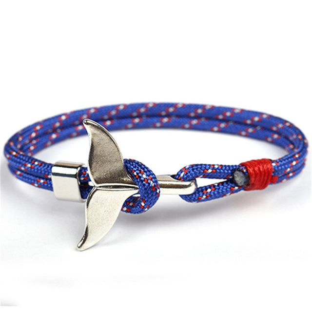 Whale Tail Anchor Charm Nautical Survival Rope Chain Bracelets, Red, Black blue, Yellow, Colorful, Blue, Dark blue, Black, Black red