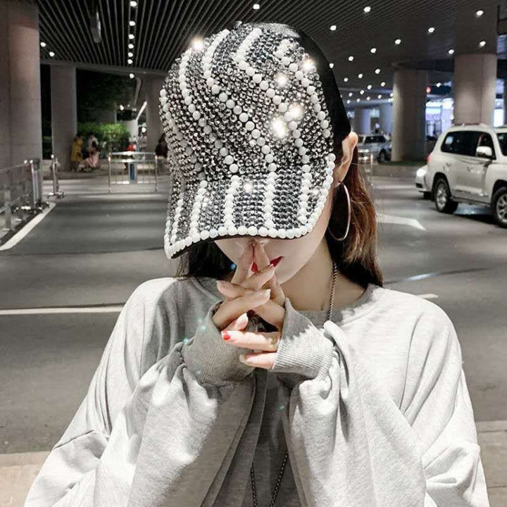 Rhinestone Personality Cap Women Spring And Summer Baseball Cap All-Match Hat, M（56-58cm）