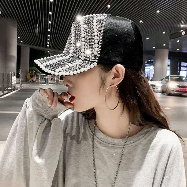 Rhinestone Personality Cap Women Spring And Summer Baseball Cap All-Match Hat, M（56-58cm）