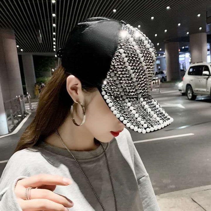 Rhinestone Personality Cap Women Spring And Summer Baseball Cap All-Match Hat, M（56-58cm）