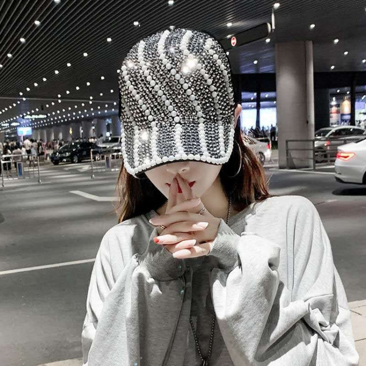 Rhinestone Personality Cap Women Spring And Summer Baseball Cap All-Match Hat, M（56-58cm）