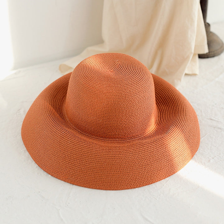 Big Eaves Straw Hat  Female Summer Sunscreen Basin Hat Beach Vacation Sunhat Fisherman Hat, Black, Yellow, Beige, Pink, Orange