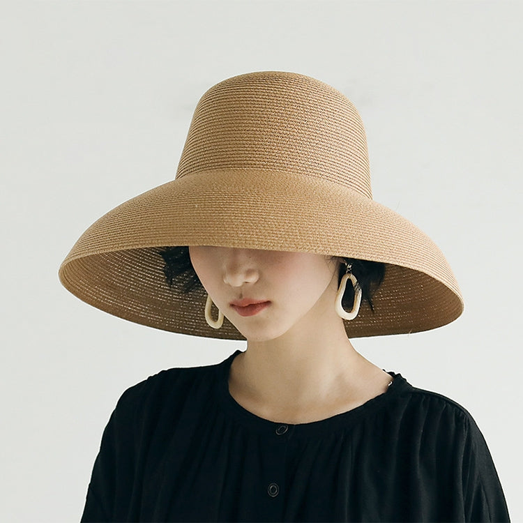 Big Eaves Straw Hat  Female Summer Sunscreen Basin Hat Beach Vacation Sunhat Fisherman Hat, Black, Yellow, Beige, Pink, Orange